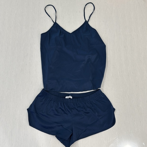 Ekouaer Silk Pajamas Satin Cami Pjs Set V Neck Camisole Shorts Set S Navy NEW - Picture 3 of 7